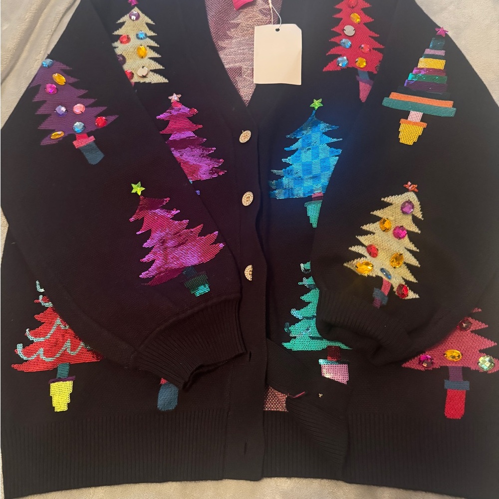 Queen of sparkles color block trees cardigan - size small - new with tags